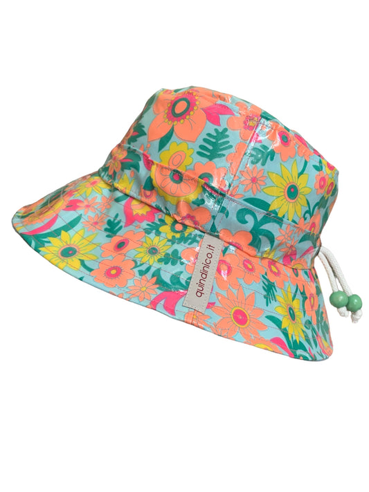 Cappello da pioggia Fiori Fluo